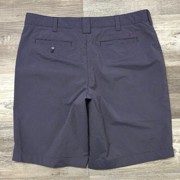 Cutter & Buck CB DryTec Blue Micro Grid Mens 32 Flat Front Golf Chino Shorts EUC - Picture 2 of 10